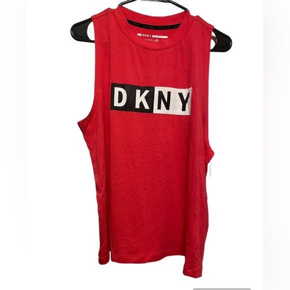 NWT DKNY Sports Women's Two Tone Logo Print Tank Top Sz L - Picture 2 of 6